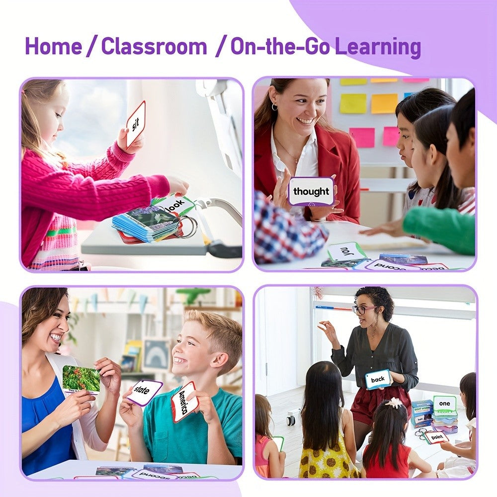 Sight Words Flash Cards 350 Dolch & Fry High Frequency Words – 5 Levels Pre-K to 3rd Grade, Double-Sided Learning Cards with Real Pictures for Kids Ages 3-9