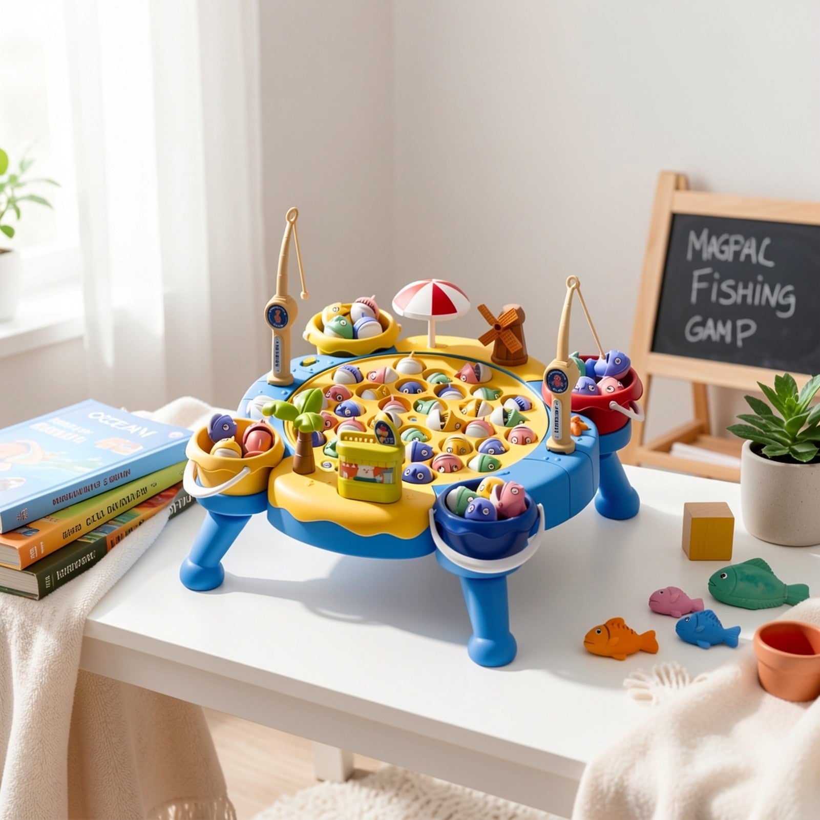 Kids Magnetic Fishing Game Toy 66pcs Ocean Theme 1-8 Players Educational Fine Motor Skills Toddler Boys Girls Birthday Holiday Gift Ages 1-8