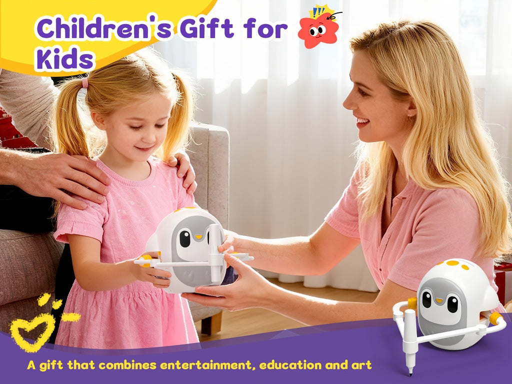 Drawing Robot for Kids with 200 Learning Cards & 12 Color Pens – Penguin Art Robot Toy, Interactive STEM Educational Drawing Toy for Boys Girls Ages 3+, USB Charging