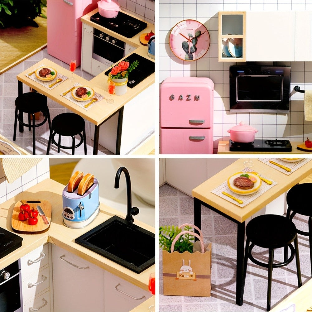 DIY Mini Dollhouse Puzzle Kit with Dust Cover – Small Miniature House Model No Glue Needed 4 Styles Tea Time Flavor Life Heartbeat Creativity Desktop Decor Gift Teens Ages 14+