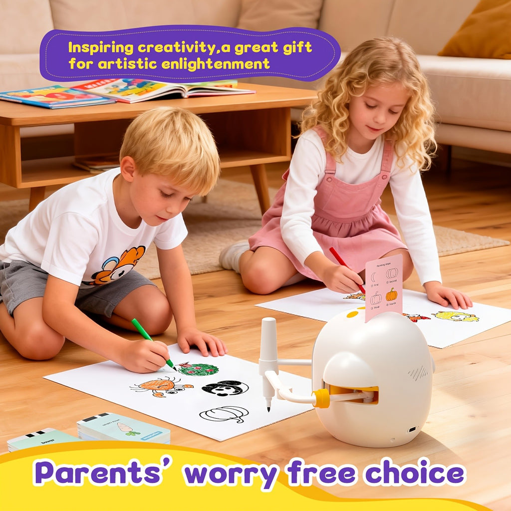 Drawing Robot for Kids with 200 Learning Cards & 12 Color Pens – Penguin Art Robot Toy, Interactive STEM Educational Drawing Toy for Boys Girls Ages 3+, USB Charging
