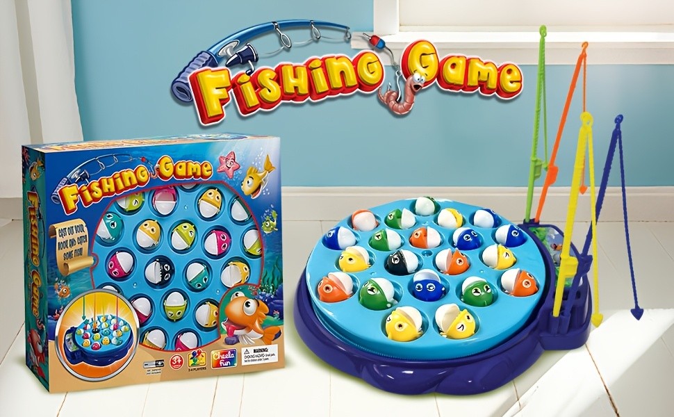 Kids Fishing Game Rotating Board 21 Fish 4 Rods - Fast-Action 2-4 Player Toy for Toddlers Ages 3+, Birthday Easter Holiday Gift for Boys & Girls