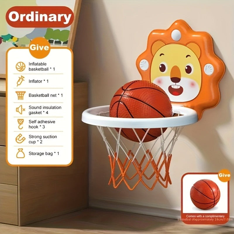 Kids Basketball Hoop Wall Mounted Indoor – Cartoon Lion Game Set with Ball & Pump for Playroom Bedroom, Fun Sports Toy Gift for Boys Girls Toddlers Ages 3+