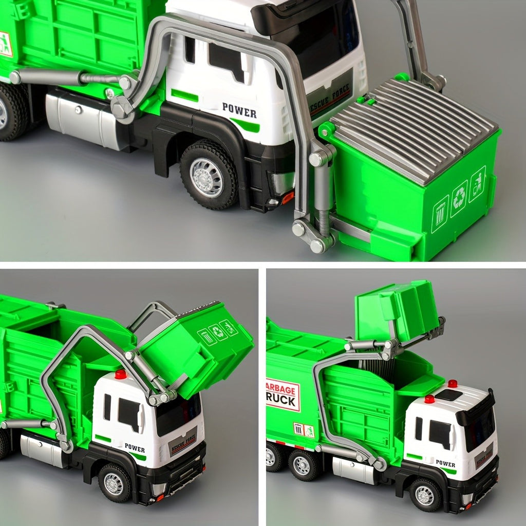 Pull Back Garbage Truck Toy with Lights & Sounds – Recycling Truck Toy Set with Trash Cans, Bins & Trash Cards for Boys Ages 3-8, Interactive Kids Truck Toy Birthday Gift
