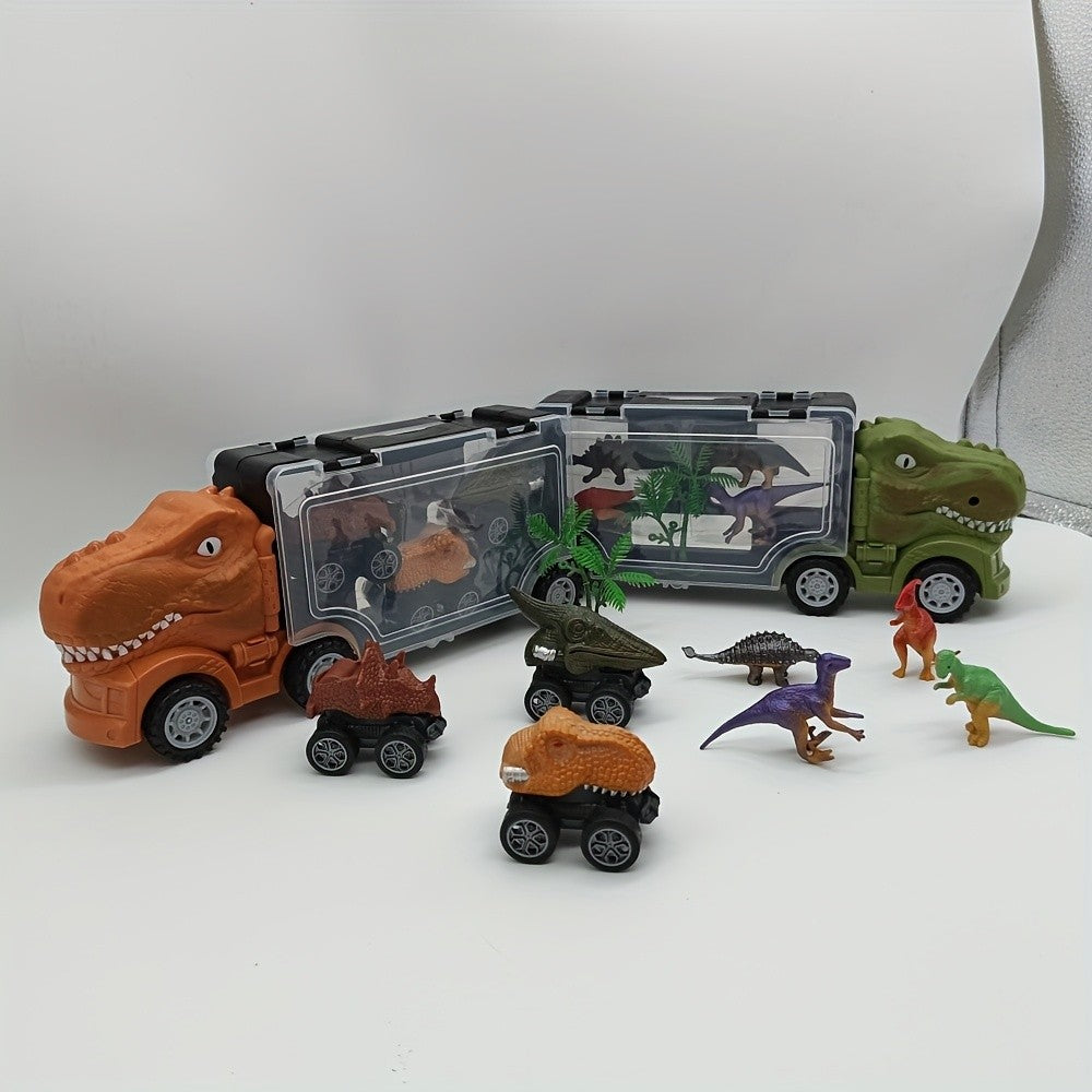 Dinosaur Truck Toy Car Set T-Rex Vehicle Playset for Boys Kids Toddlers with Dinosaur Figures Birthday Gift Ages 3+