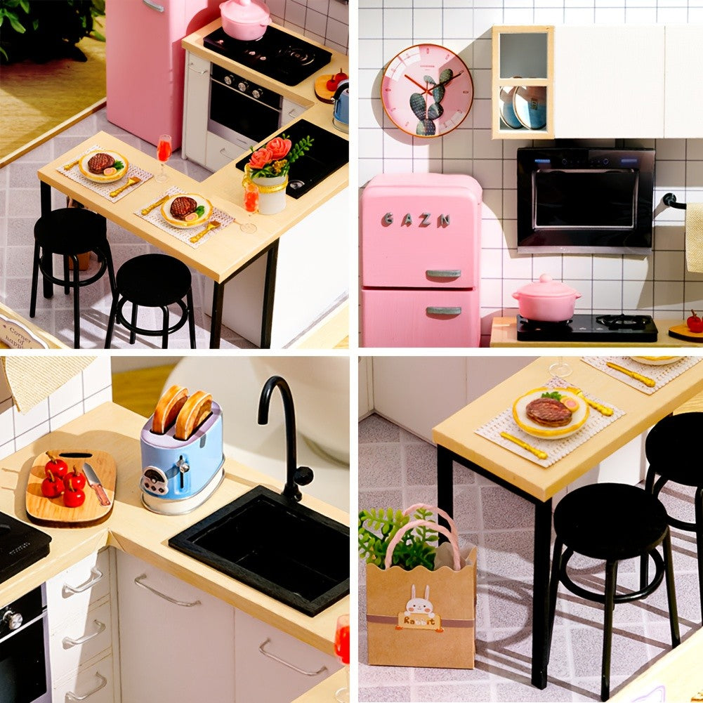 DIY Mini Dollhouse Puzzle Kit with Dust Cover – Small Miniature House Model No Glue Needed 4 Styles Tea Time Flavor Life Heartbeat Creativity Desktop Decor Gift Teens Ages 14+