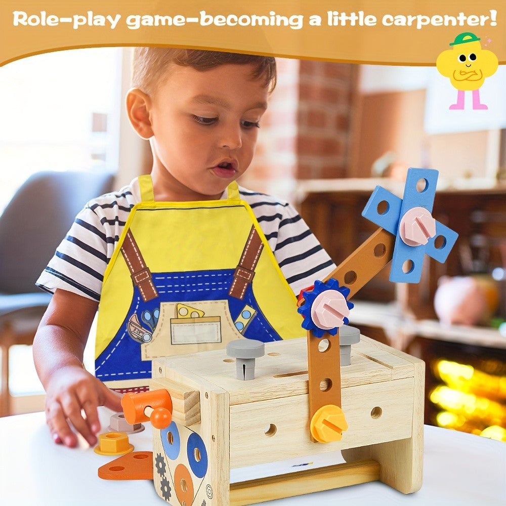 Kids Wooden Tool Set 39pcs STEM Pretend Play Construction Toy with Toolbox & Vest Boys Girls Ages 3+ Birthday Gift