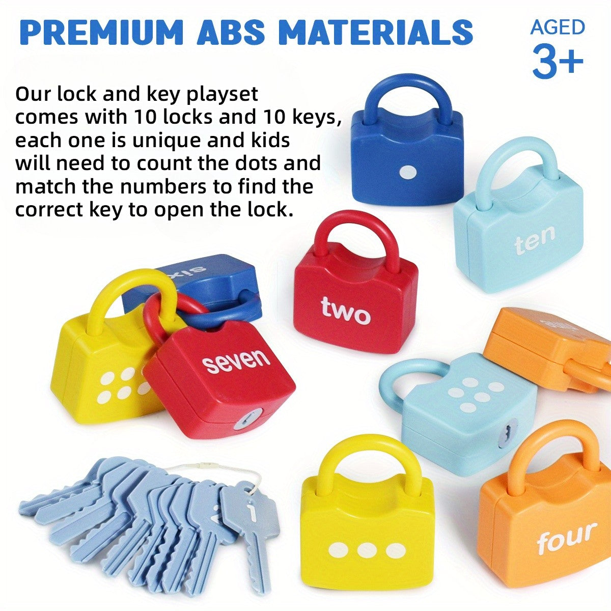 Number Lock & Key Counting Toy Set 10 Pcs - Math Learning Toy for Preschoolers Ages 3-5, Kindergarten Classroom Activity Game, Educational STEM Gift for Boys Girls Birthday Christmas