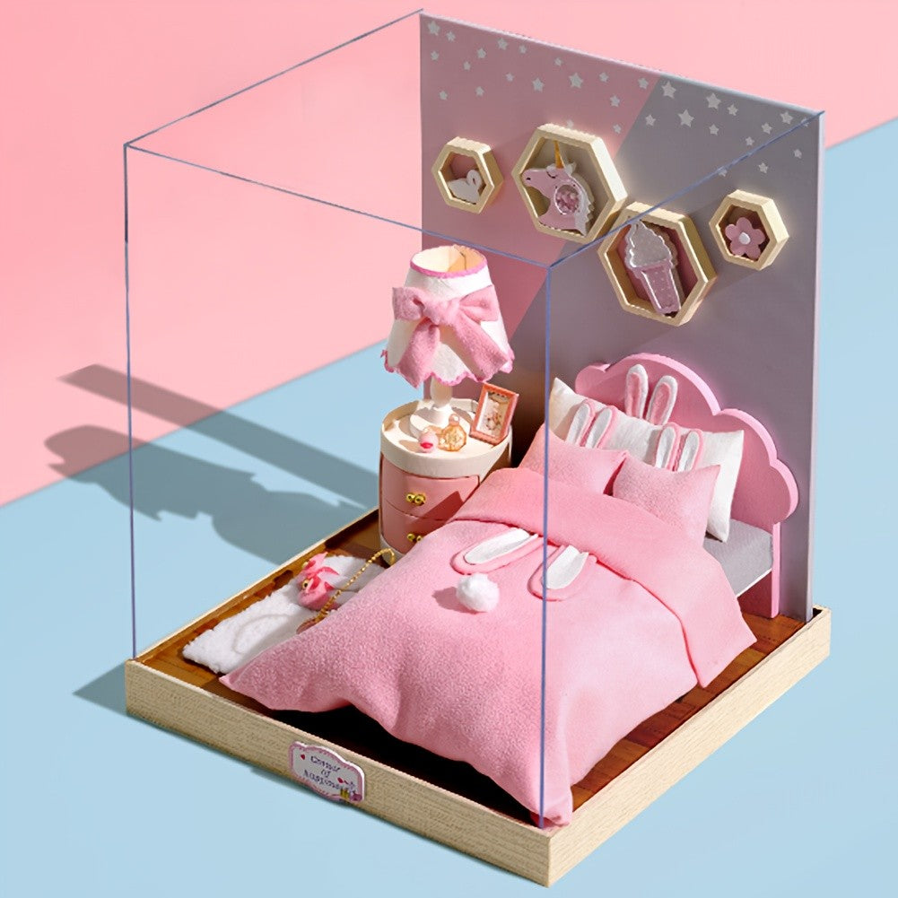 DIY Mini Dollhouse Puzzle Kit with Dust Cover – Small Miniature House Model No Glue Needed 4 Styles Tea Time Flavor Life Heartbeat Creativity Desktop Decor Gift Teens Ages 14+