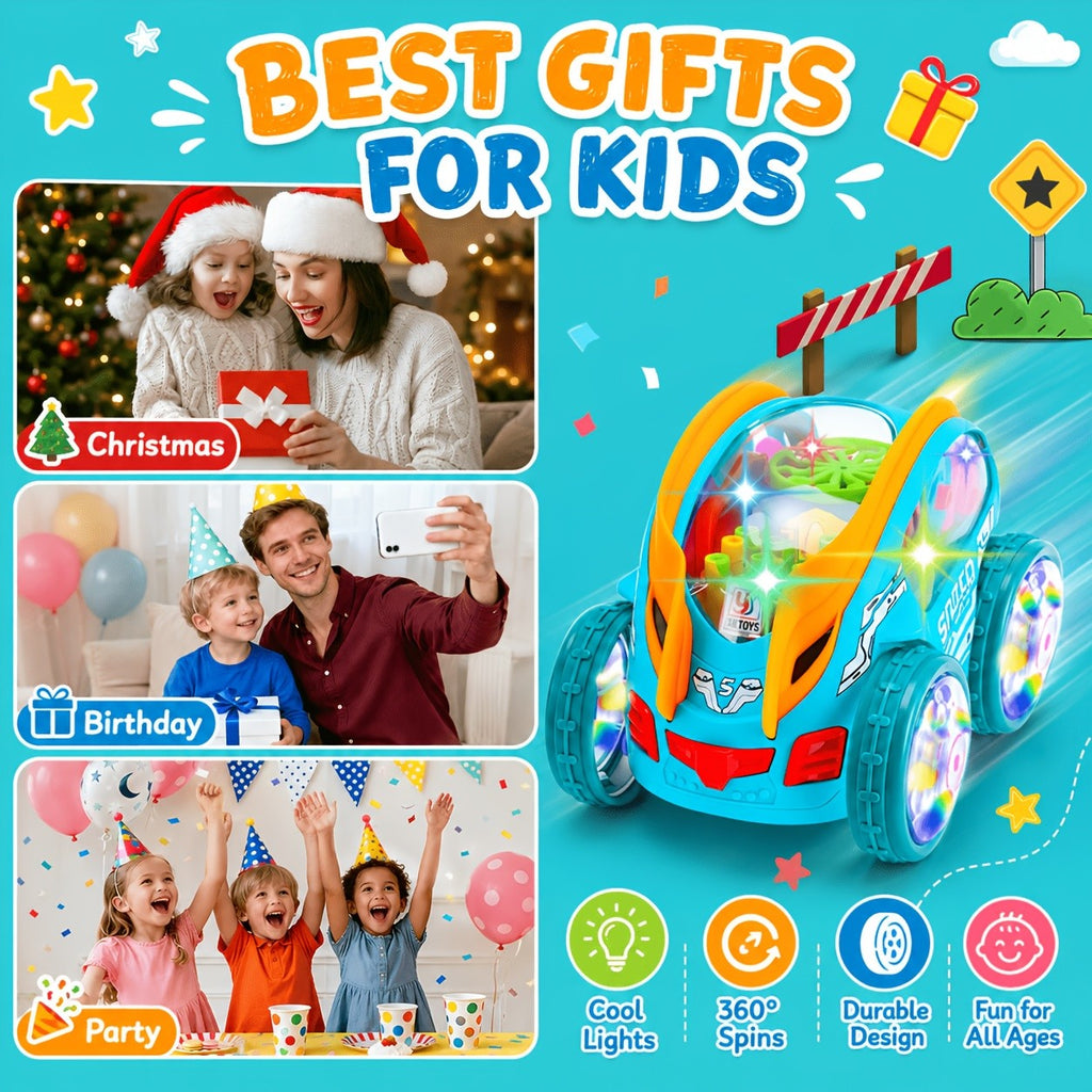 Automatic Dump Truck Toy with Colorful Lights & Music Auto Rolling Fun – Kids Birthday Christmas Halloween Thanksgiving Party Gift Boys Girls