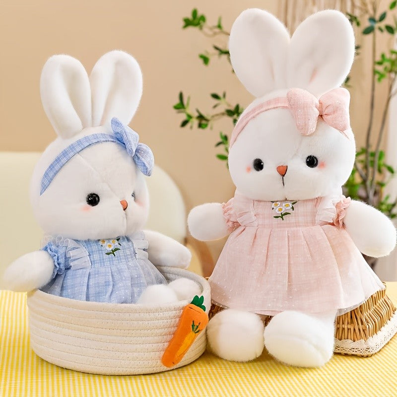 Easter Bunny Plush Toy with Bow - Cute Soft Stuffed Rabbit Doll, Adorable Bunny Plushie for Easter Basket, Birthday Valentine's Day Gift for Kids Girls Women