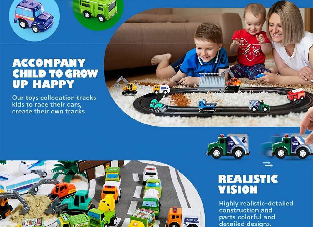 25-Piece Pull Back Cars and Trucks Toy Set for Kids – Die-Cast Vehicle Playset with Fire Truck, Police Car & School Bus, Party Favors, Easter & Christmas Gift for Boys and Girls