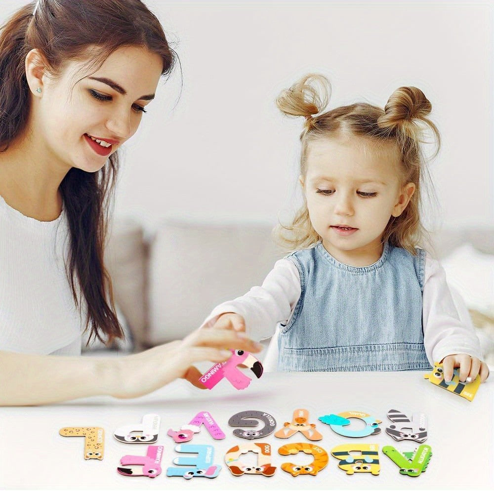 Alphabet Fridge Magnets for Kids – 26 Uppercase Animal ABC Letters, Large Magnetic Letters for Refrigerator, Early Literacy & Spelling Learning Toy for Toddlers