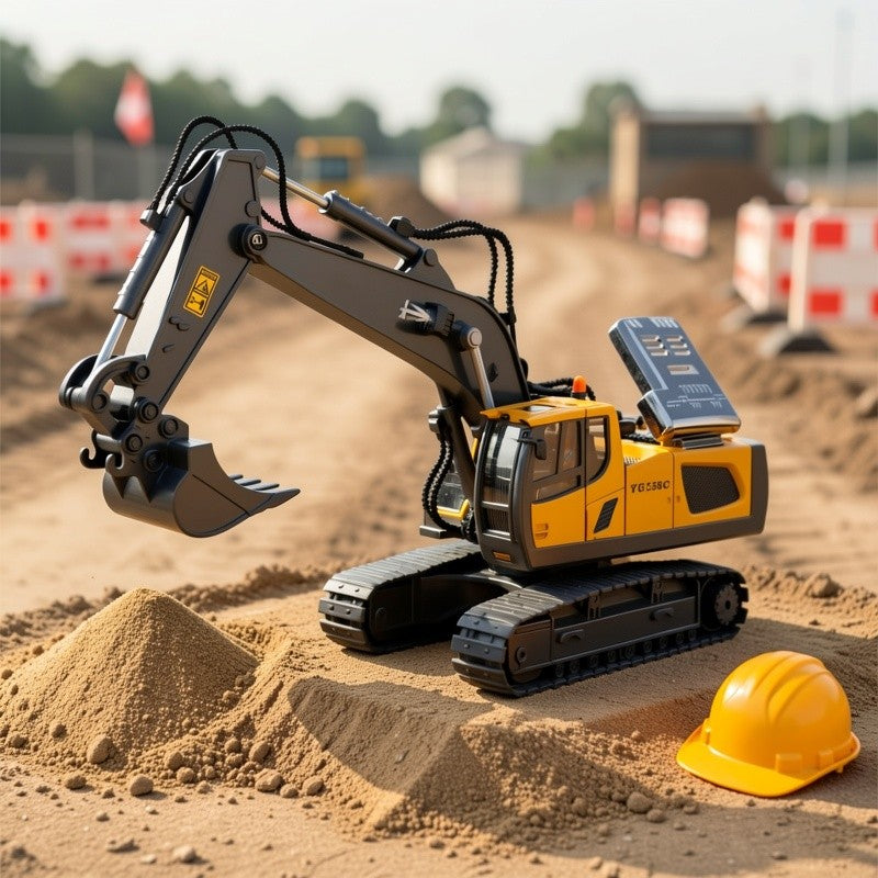 Alloy Construction Truck Toy 1:24 Scale – Bulldozer, Dump Truck & Excavator with 11-Channel Control, Sound Effects, Indoor Outdoor Engineering Vehicle Gift for Boys & Girls