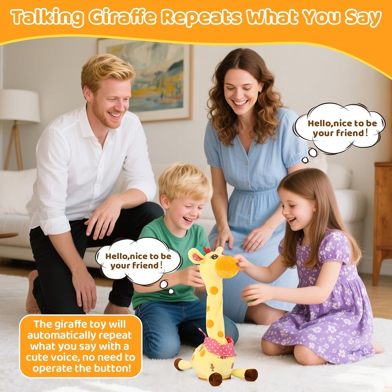 Dancing Talking Giraffe Toy for Baby Toddler 60 Songs Glowing Musical Stuffed Animal Repeats What You Say Interactive Gift for Boys Girls Ages 0 Months+