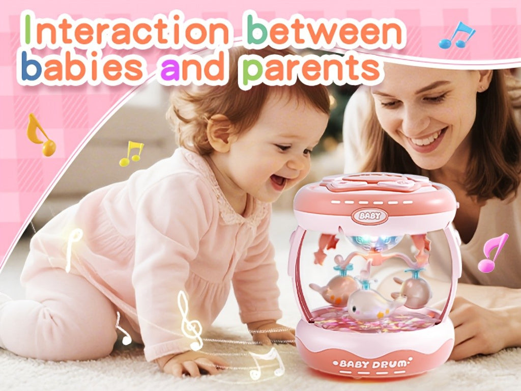 JOVOW Baby Rotating Projector Music Toy for 3 Months+ – Interactive Animal Sounds & Music, Multi-Functional Sensory Learning Toy for Infant Boys Girls, Party Music, Skills Development, Pink & Blue