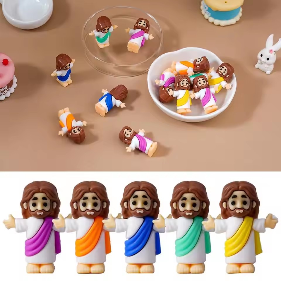 Mini Jesus Statues Bulk Pack 25 or 50pcs Colorful "Jesus Loves You" – Easter Christian Party Favors, Religious Decorations, VBS Sunday School & Baptism Gift Props