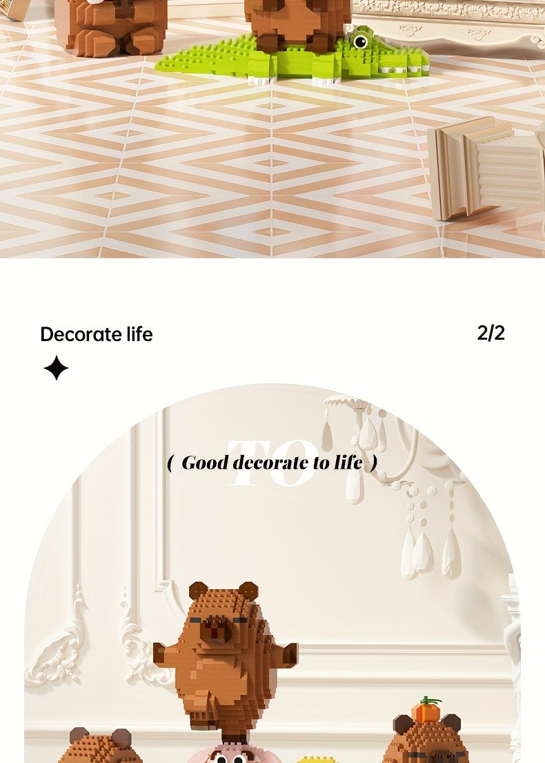 Capybara Micro Building Blocks 562pcs Miniature Collector Edition DIY Desk Decor Stress Relief Toy - Multiple Themes - Birthday Easter Christmas Gift for Boys Girls Teens Adults