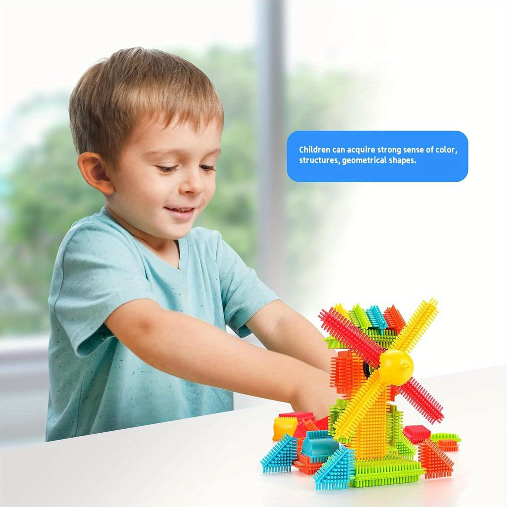 150pcs Hedgehog Interlocking Soft Bristle Building Blocks Set - Educational STEM Toy for Preschoolers, Toddler Learning Gift for Birthdays & Holidays