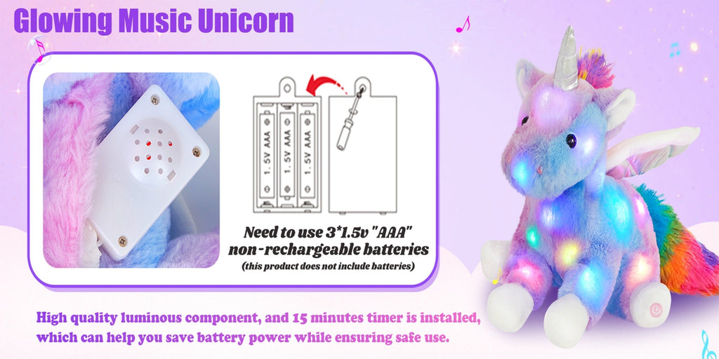 Glowing Unicorn Plush Toy with Music – Rainbow Light Up Stuffed Unicorn, Glow in the Dark Unicorn Stuffed Animal Gift for Kids Girls Birthday Christmas