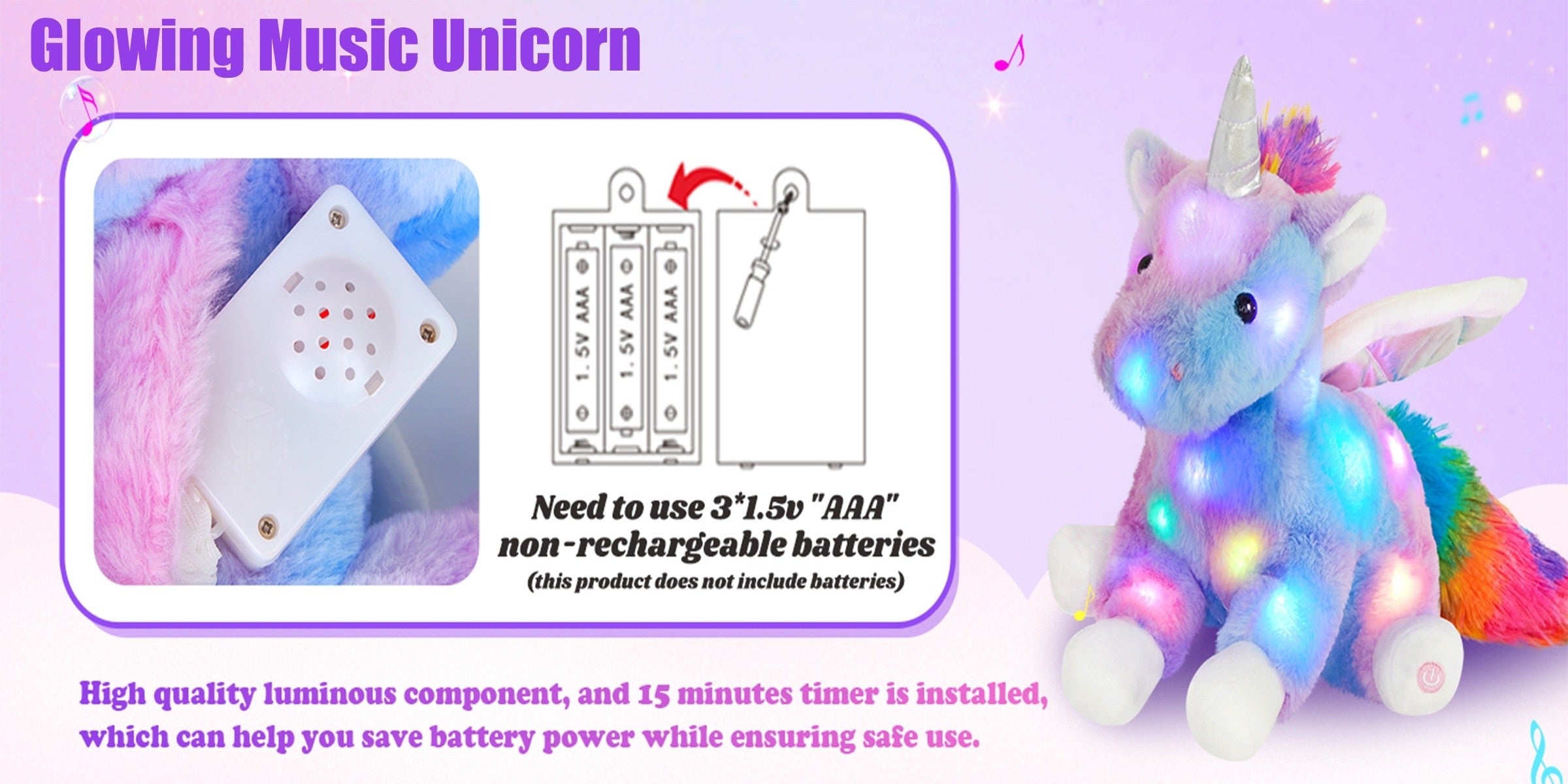 Glowing Unicorn Plush Toy with Music – Rainbow Light Up Stuffed Unicorn, Glow in the Dark Unicorn Stuffed Animal Gift for Kids Girls Birthday Christmas