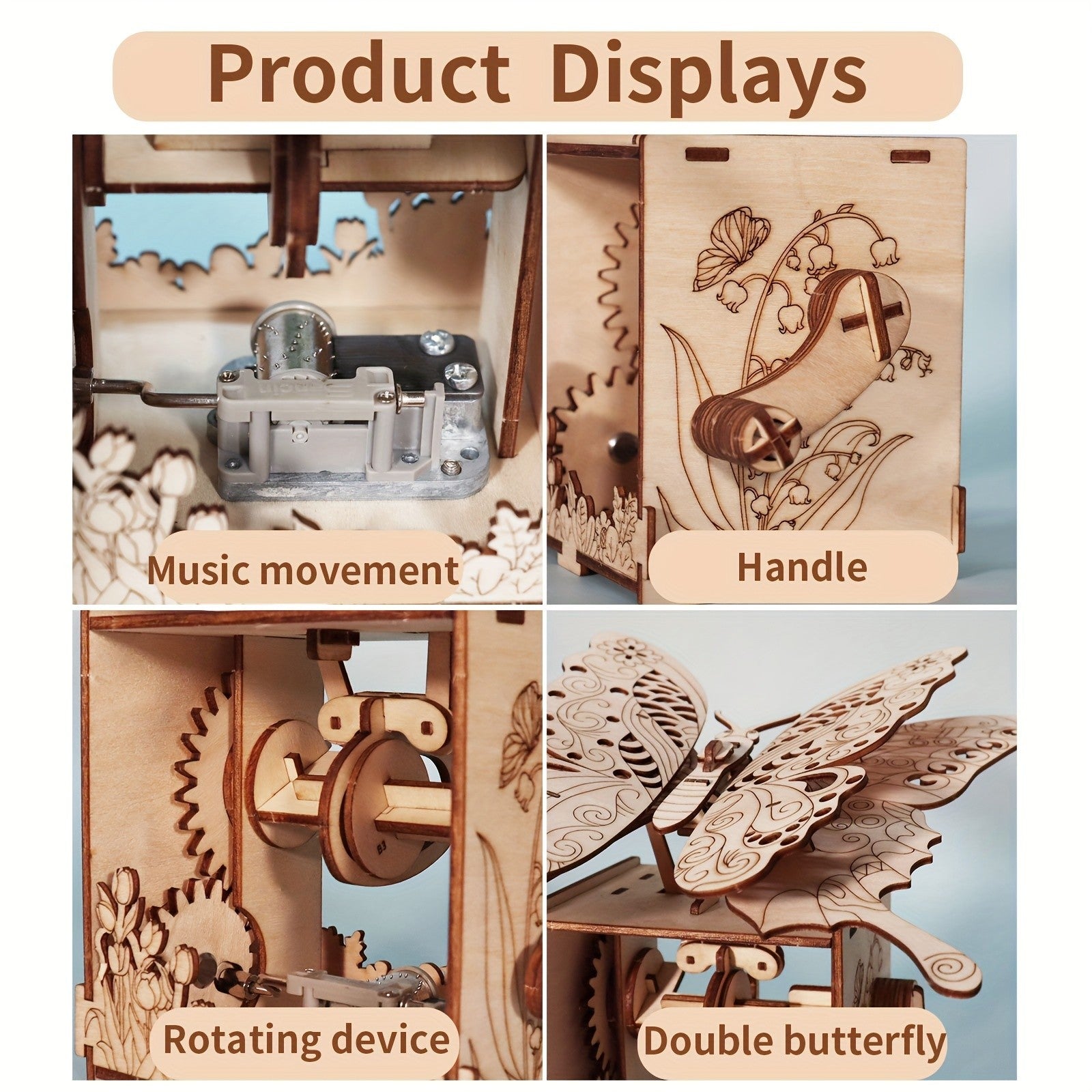 3D Wooden Puzzle Music Box You Are My Sunshine, Butterfly Hand Handmade Assembly Model Kit, Unique Christmas Birthday Holiday Gift for Women Girls & Music Lovers