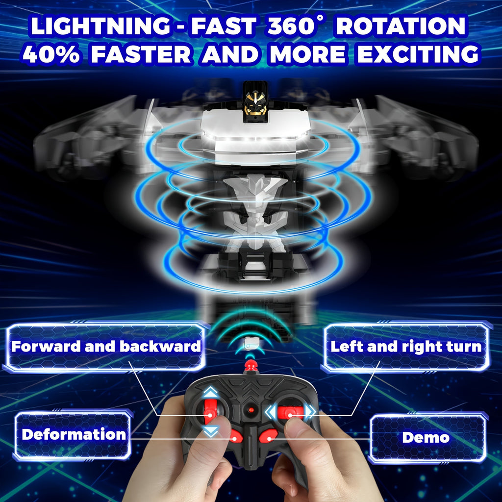 1:18 Scale One-Button Transforming Robot RC Car with LED Headlights - 360° Spinning & Drifting Remote Control Toy Car Birthday Christmas Easter Gift for Boys Girls
