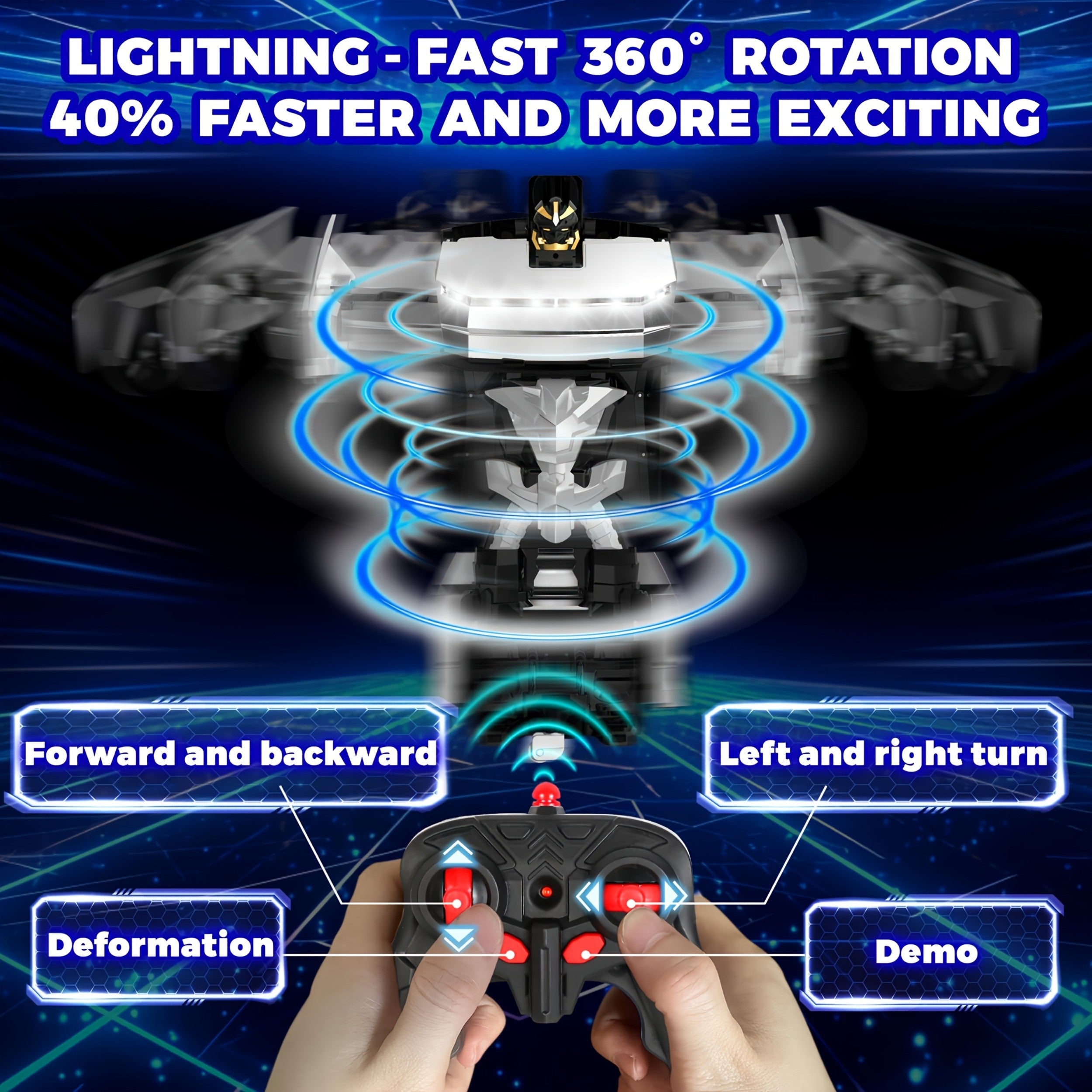 1:18 Scale One-Button Transforming Robot RC Car with LED Headlights - 360° Spinning & Drifting Remote Control Toy Car Birthday Christmas Easter Gift for Boys Girls