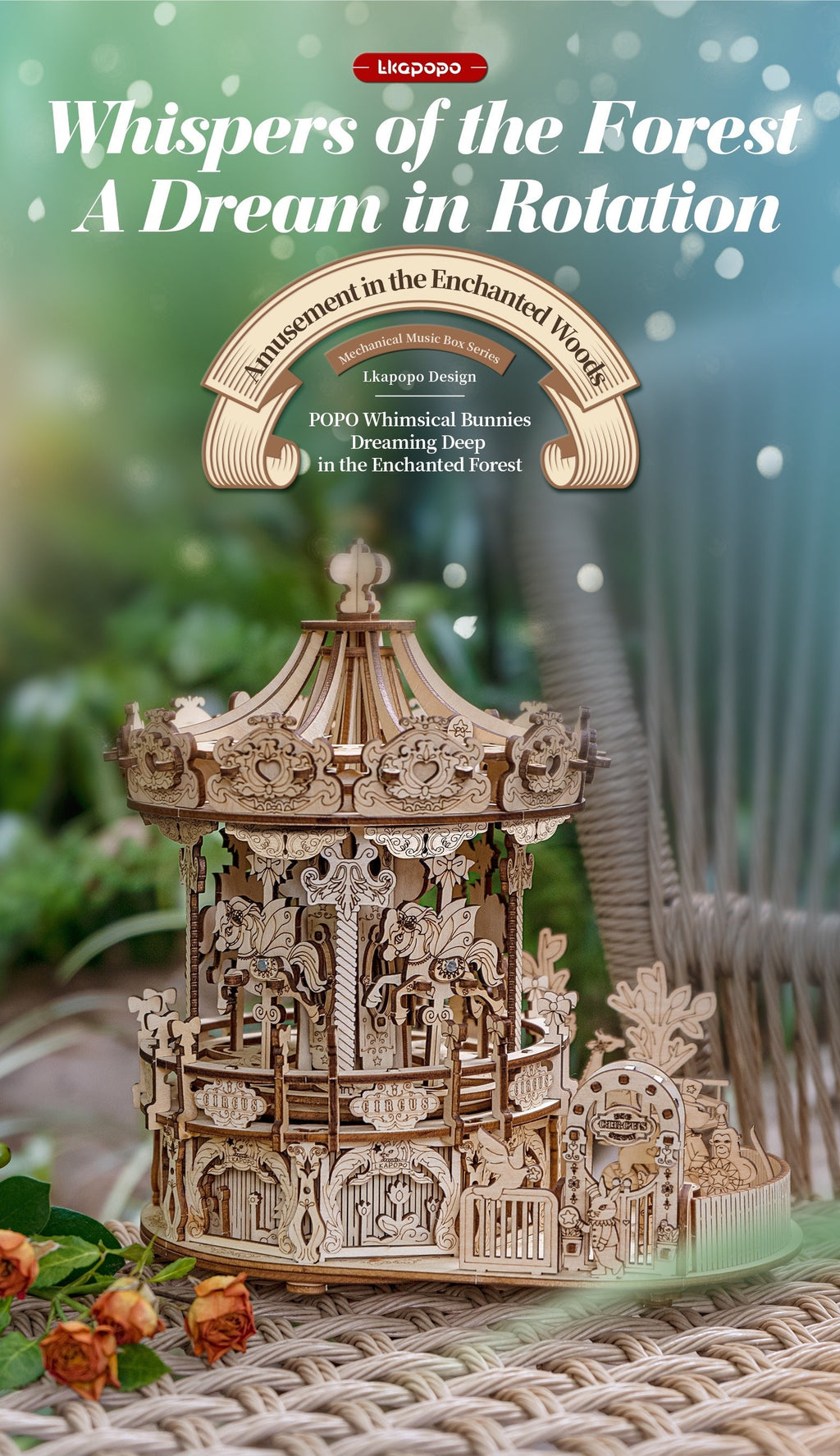 3D Wooden Puzzle Musical Carousel – Intricate DIY Model Kit Display Gift for Teens Adults Men Women Families Christmas Birthday