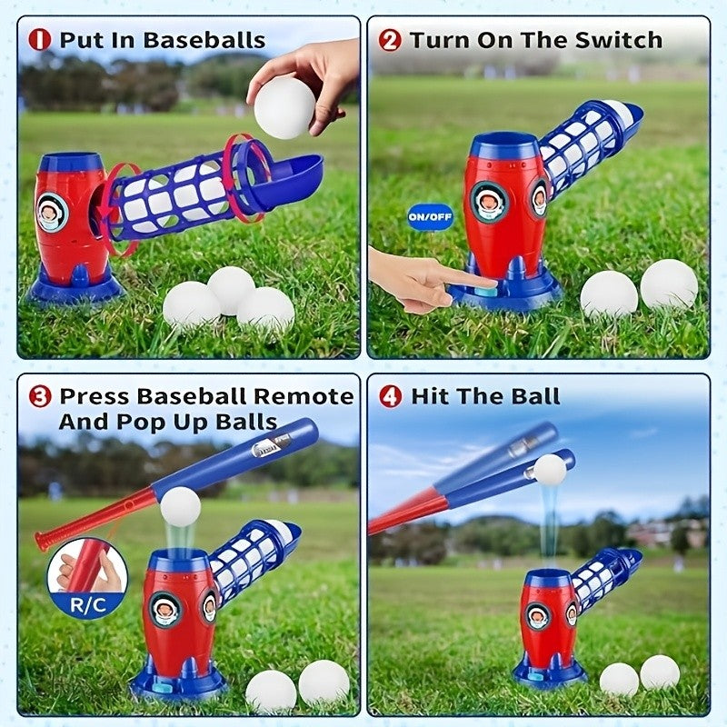 Kids Automatic Baseball Pitching Machine Toy Set with 10 Balls Batting Practice Sports Trainer for Boys Girls Ages 3 Plus - Birthday Christmas Gift