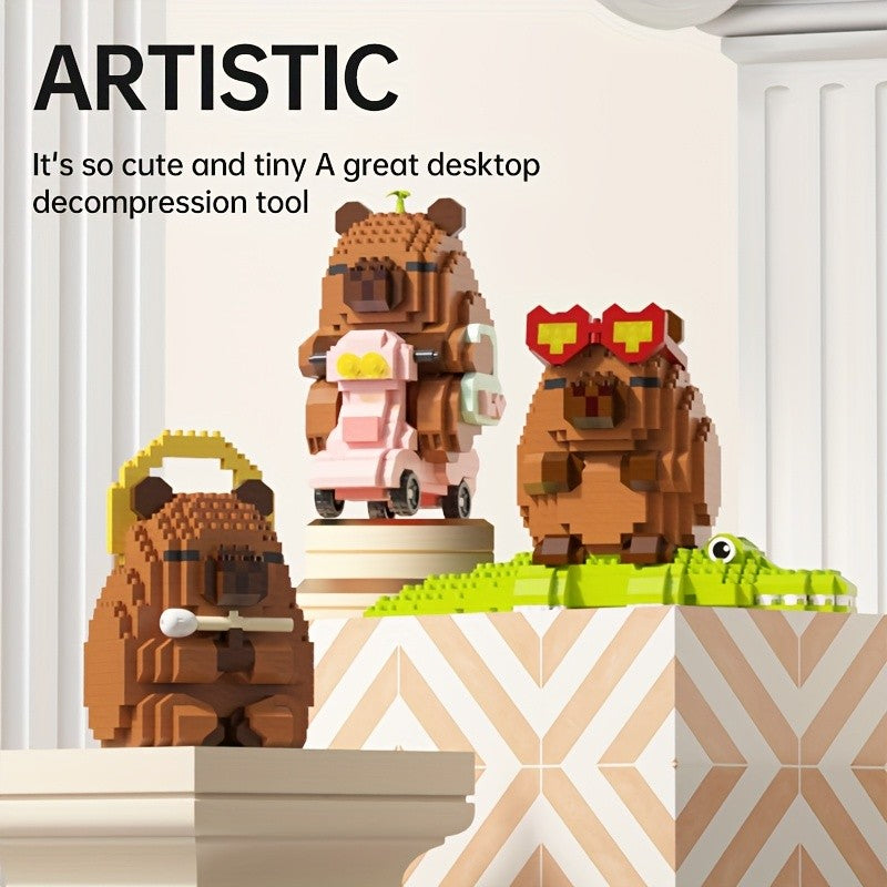 Capybara Micro Building Blocks 562pcs Miniature Collector Edition DIY Desk Decor Stress Relief Toy - Multiple Themes - Birthday Easter Christmas Gift for Boys Girls Teens Adults