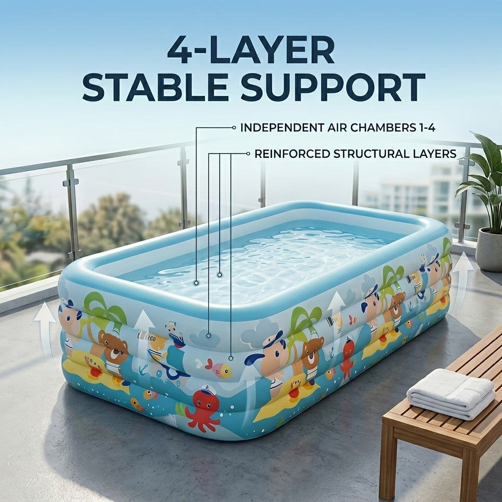 Large Cartoon Inflatable Swimming Pool for Kids & Family – Thickened Portable Wading Pool for Backyard Patio Garden, Quick Inflate Summer Outdoor Water Fun, Top Gift Choice