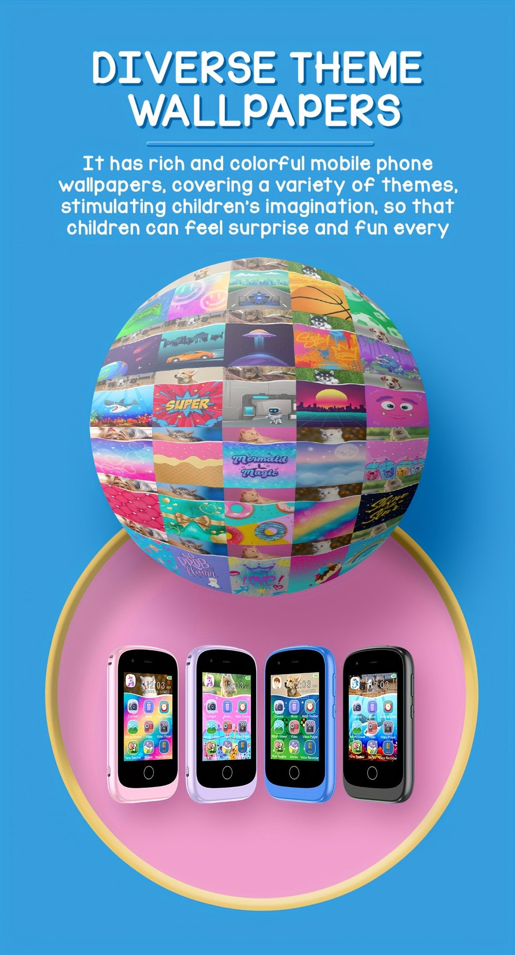 Kids Smartphone Toy with Puzzle Games Storybooks Video Recording Camera Music Player Painting Flashlight Alarm Clock USB Rechargeable – Gift for Girls Boys Toddlers