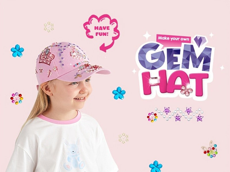 Decorate Your Own Pink Baseball Cap Kit with 7 Sheets Gem Stickers & Glitter Glue DIY Art Craft Toy Creative Gift for Girls Ages 6+