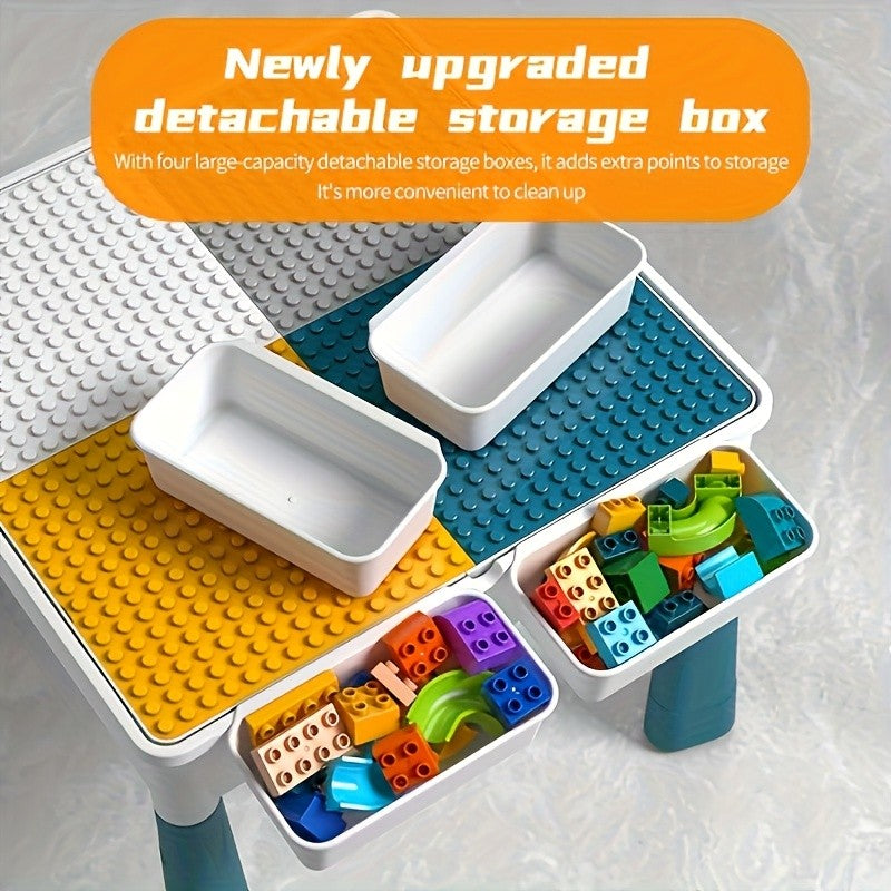 Kids Building Block Table Set with Chair and Storage 16.5x12.6 Inch LEGO Compatible Activity Desk for Boys Girls Ages 3 Plus - Birthday Christmas Gift