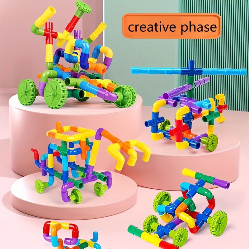 Pipe Building Blocks Set for Kids, Creative Water Pipe Tube Construction Toy with Storage Bucket for Boys Girls Ages 3+, STEM Open-Ended Imaginative Building Toy, Birthday Halloween Christmas Gift