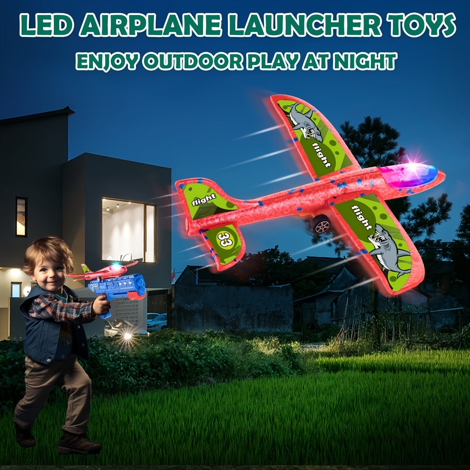 Airplane Launcher Toy 3 Planes 1 Shot – 2 Flight Modes Outdoor Flying Game with Customizable Stickers for Kids Ages 3-12 Birthday Christmas Gift