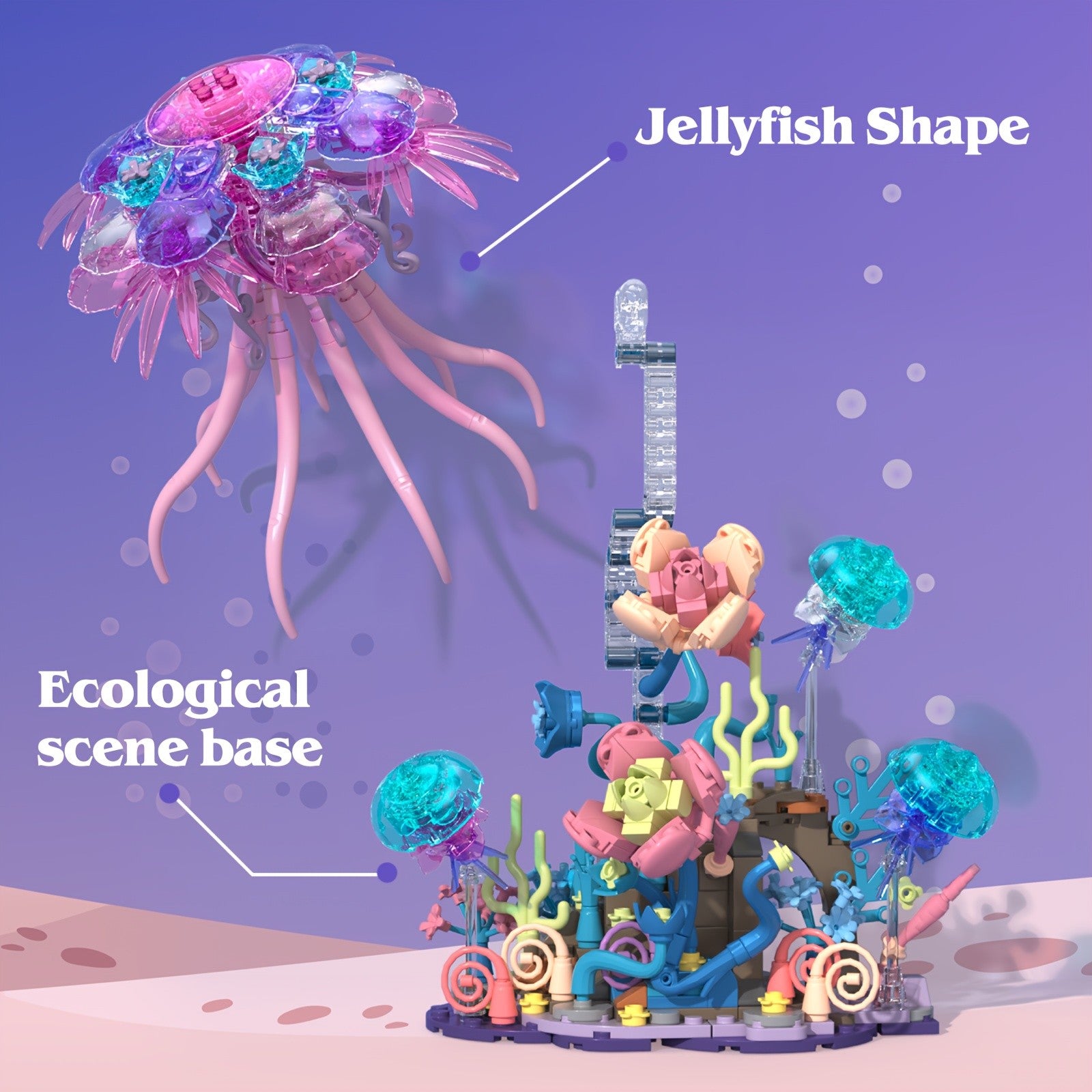 Jellyfish Building Blocks 526pcs Animal Model Kit for Adults – DIY Brick Assembly Desk Decor Display Piece, Hedgehog Style Available – Valentine Birthday Christmas Halloween Gift for Animal Lovers