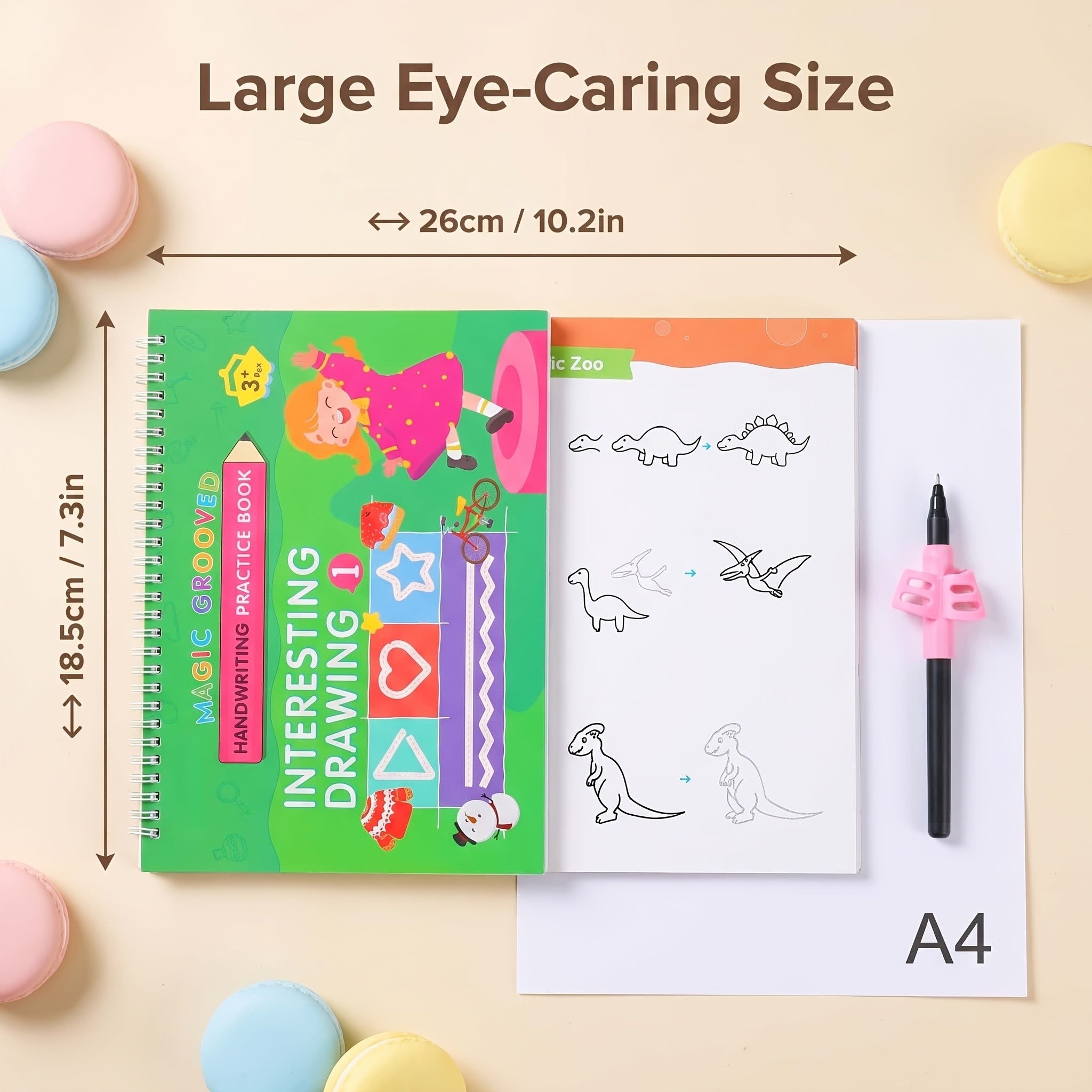 Reusable Magic Grooved Handwriting Workbook Set for Kids Ages 3-8 – 7-in-1 Writing Practice Books with Letters, Numbers, Math & Drawing, 500+ Rewrites, Preschool Learning Gift