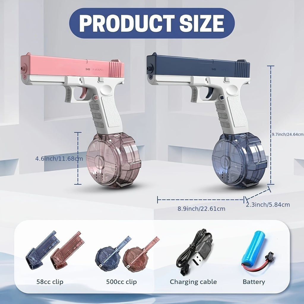 High-Capacity Automatic Water Gun Dual Magazine Long Range Soaker Blaster Ergonomic Grip Kids Summer Pool Outdoor Toy for Boys Girls Birthday Gift Pink Blue
