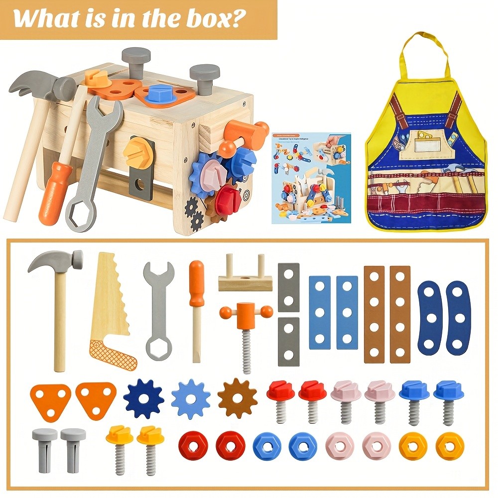 Kids Wooden Tool Set 39pcs STEM Pretend Play Construction Toy with Toolbox & Vest Boys Girls Ages 3+ Birthday Gift