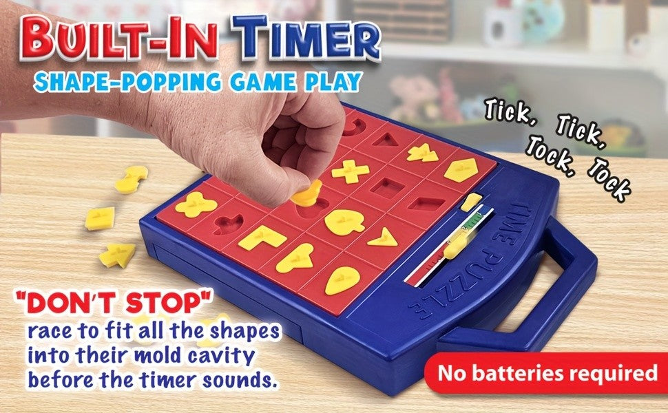 Pop-Up Timer Shape Puzzle Game for Kids – 3-Level Interactive Board Game for Hand-Eye Coordination, STEM Learning & Travel Fun, Ages 3 4 5 and Up