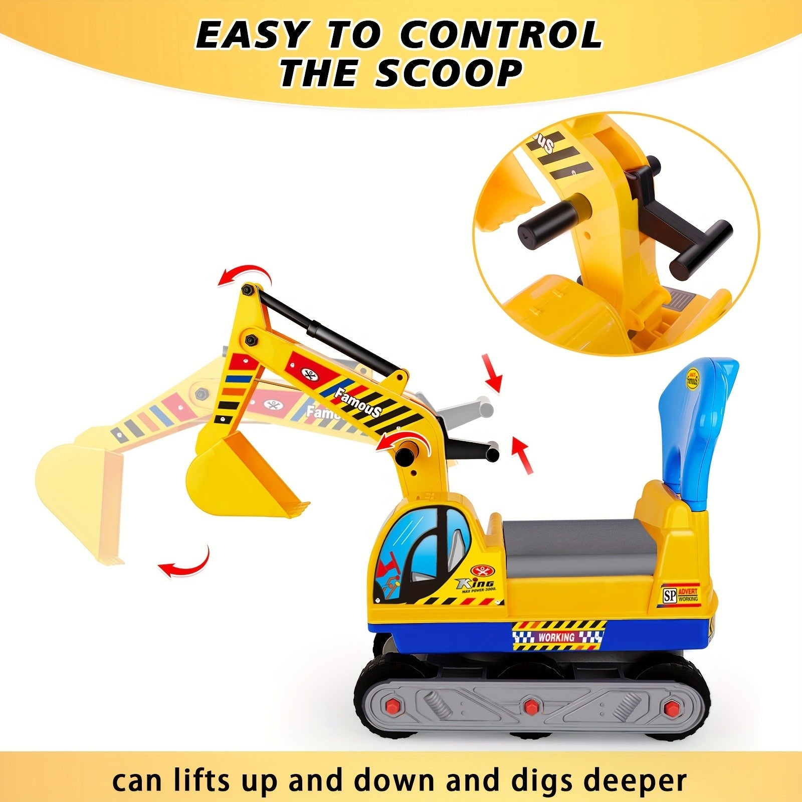 Ride On Construction Truck for Kids Ages 3-6 Large Engineering Vehicle Toy with Safety Bumpers - Manual Powered Indoor Outdoor Beach Play - Birthday Christmas Gift for Boys Girls