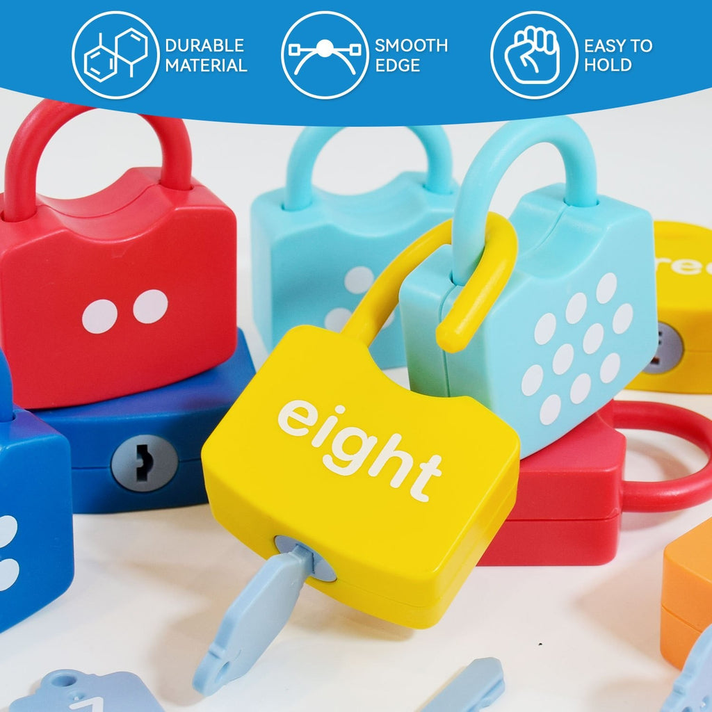 Number Lock & Key Counting Toy Set 10 Pcs - Math Learning Toy for Preschoolers Ages 3-5, Kindergarten Classroom Activity Game, Educational STEM Gift for Boys Girls Birthday Christmas