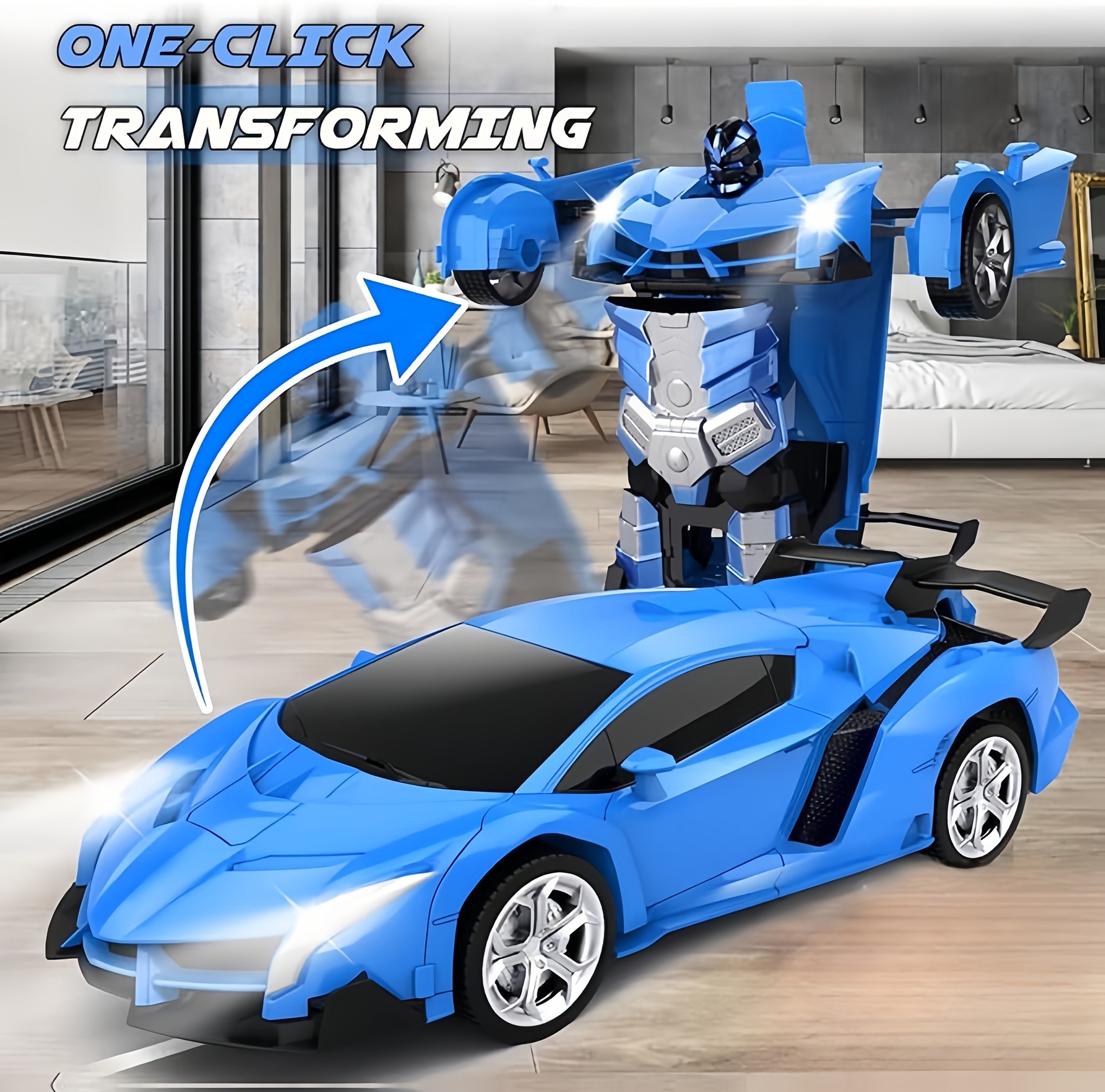 RC Robot Stunt Car One-Button Transform 2.4GHz 360 Drift LED Light 45M Range Parent Child Interactive Toy Kids Boys Ages 3+ Christmas Birthday Festival Gift