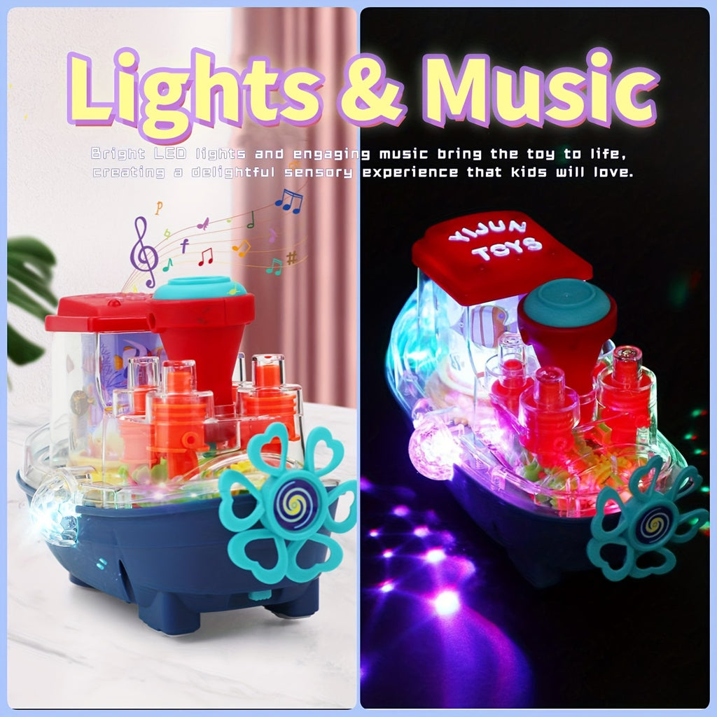 Interactive Sensory Boat Toy for Toddlers Ages 2+ – Underwater Theme with Fish & Coral Reefs, Rotating Scroll Screen & Music, Educational Sensory Play Toy for Boys Girls, Birthday Gift