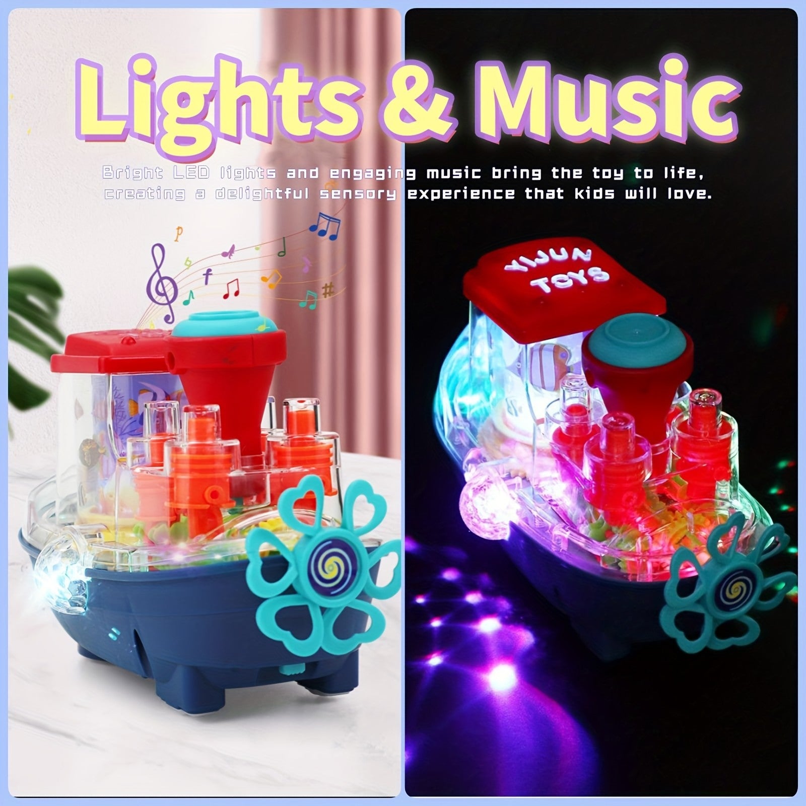 Interactive Sensory Boat Toy for Toddlers Ages 2+ – Underwater Theme with Fish & Coral Reefs, Rotating Scroll Screen & Music, Educational Sensory Play Toy for Boys Girls, Birthday Gift