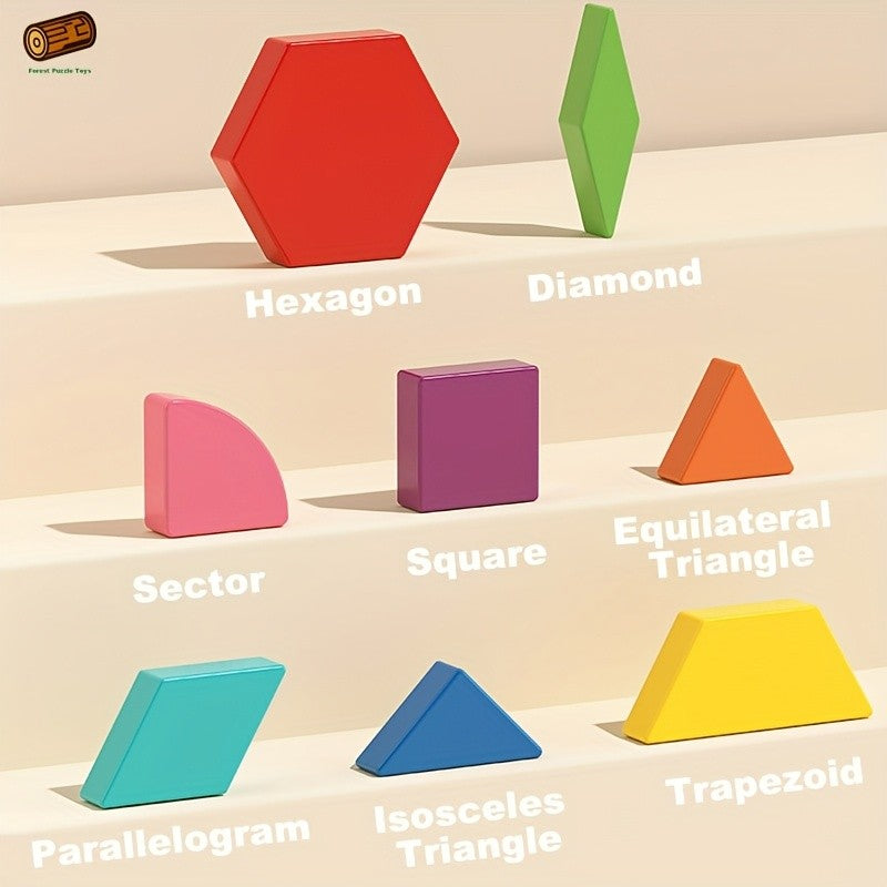 Geometric Shape Magnetic Wooden Puzzle 128-220pcs Educational Cognitive Learning Toy for Toddlers Kids Preschool Montessori STEM Birthday Gift