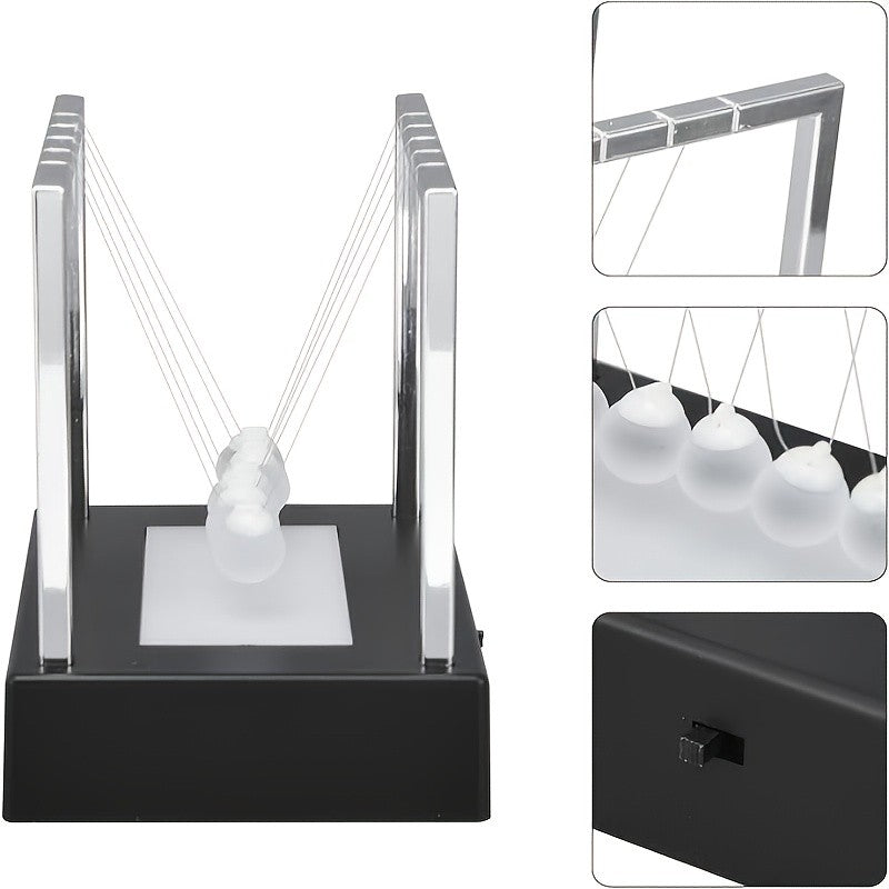 Newton's Cradle Luminous Desk Toy Glowing Glass Ball Balance Pendulum – STEM Physics Office Decor Stress Relief Gift for Adults & Kids