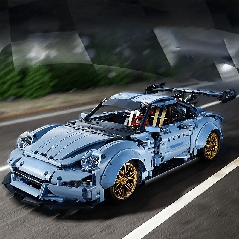 2100pcs Misty Blue Lowrider Sports Car Building Blocks Set Adult Collectible Model Kit Desktop Ornament Room Decor Gift for Men Car Enthusiasts